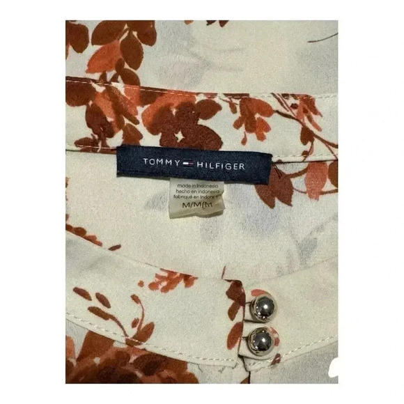 Tommy Hilfiger Women’s Medium Floral Georgette High Neck Puff Sleeve Blouse - Picture 4 of 7